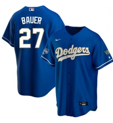 Men Los Angeles Dodgers Trevor Bauer 27 Championship Gold Trim Blue Limited All Stitched Cool Base Jersey Men Los Angeles Dodgers Trevor Bauer 27 Championship Gold Trim Blue Limited All Stitched Cool Base Jersey