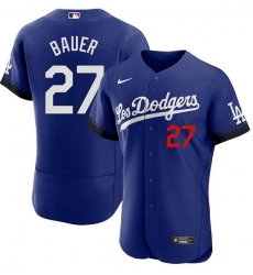 Men's Los Angeles Dodgers #27 Trevor Bauer 2021 Royal City Connect Flex Base Stitched Baseball Jersey Men's Los Angeles Dodgers #27 Trevor Bauer 2021 Royal City Connect Flex Base Stitched Baseball Jersey
