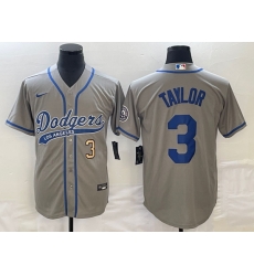 Men's Los Angeles Dodgers #3 Chris Taylor Number Grey With Patch Cool Base Stitched Baseball Jersey Men's Los Angeles Dodgers #3 Chris Taylor Number Grey With Patch Cool Base Stitched Baseball Jersey