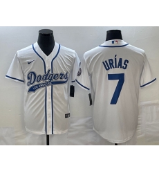Men's Los Angeles Dodgers #7 Julio Urias White With Patch Cool Base Stitched Baseball Jersey1 Men's Los Angeles Dodgers #7 Julio Urias White With Patch Cool Base Stitched Baseball Jersey1