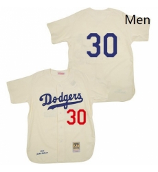Mens Mitchell and Ness 1955 Los Angeles Dodgers 30 Maury Wills Replica Cream Throwback MLB Jersey Mens Mitchell and Ness 1955 Los Angeles Dodgers 30 Maury Wills Replica Cream Throwback MLB Jersey