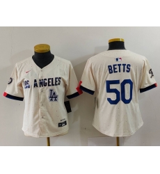 Women Los Angeles Dodgers 50 Mookie Betts Cream Stitched Jersey 4 Women Los Angeles Dodgers 50 Mookie Betts Cream Stitched Jersey 4