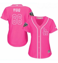 Womens Majestic Los Angeles Dodgers 66 Yasiel Puig Authentic Pink Fashion Cool Base 2018 World Series MLB Jersey Womens Majestic Los Angeles Dodgers 66 Yasiel Puig Authentic Pink Fashion Cool Base 2018 World Series MLB Jersey