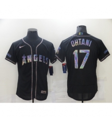 Men's Los Angeles Angels of Anaheim #17 Shohei Ohtani Black 2021 Iridescent Logo Jersey Men's Los Angeles Angels of Anaheim #17 Shohei Ohtani Black 2021 Iridescent Logo Jersey