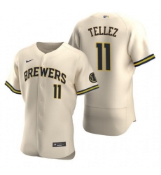 Men Milwaukee Brewers 11 Rowdy Tellez Cream Flex Base Stitched MLB Jerse Men Milwaukee Brewers 11 Rowdy Tellez Cream Flex Base Stitched MLB Jerse