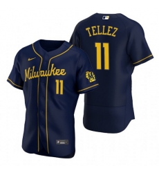 Men Milwaukee Brewers 11 Rowdy Tellez Navy Flex Base Stitched MLB Jerse Men Milwaukee Brewers 11 Rowdy Tellez Navy Flex Base Stitched MLB Jerse