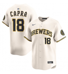 Men Milwaukee Brewers 18 Vinny Capra Cream 2025 Limited Stitched Baseball Jersey Men Milwaukee Brewers 18 Vinny Capra Cream 2025 Limited Stitched Baseball Jersey