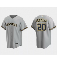 Men Milwaukee Brewers 20 Mike Brosseau Grey Cool Base Stitched Jersey Men Milwaukee Brewers 20 Mike Brosseau Grey Cool Base Stitched Jersey