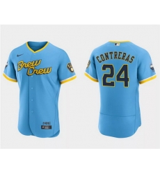 Men Milwaukee Brewers 24 William Contreras Powder Blue 2022 City Connect Flex Base Stitched Baseball Jersey Men Milwaukee Brewers 24 William Contreras Powder Blue 2022 City Connect Flex Base Stitched Baseball Jersey