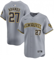 Men Milwaukee Brewers 27 Willy Adames Grey 2024 Away Limited Stitched Baseball Jersey Men Milwaukee Brewers 27 Willy Adames Grey 2024 Away Limited Stitched Baseball Jersey