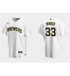 Men Milwaukee Brewers 33 Jesse Winker White Cool Base Stitched Jersey Men Milwaukee Brewers 33 Jesse Winker White Cool Base Stitched Jersey
