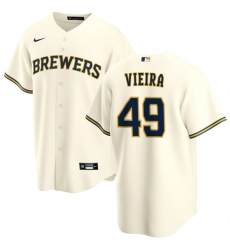 Men Milwaukee Brewers 49 Thyago Vieira Cream Cool Base Stitched Baseball Jersey Men Milwaukee Brewers 49 Thyago Vieira Cream Cool Base Stitched Baseball Jersey