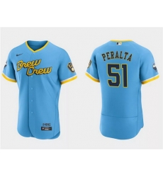 Men Milwaukee Brewers 51 Freddy Peralta Powder Blue 2022 City Connect Flex Base Stitched MLB Jersey Men Milwaukee Brewers 51 Freddy Peralta Powder Blue 2022 City Connect Flex Base Stitched MLB Jersey
