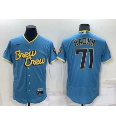 Men Milwaukee Brewers 71 Josh Hader 2022 Powder Blue City Connect Flex Base Stitched Jersey Men Milwaukee Brewers 71 Josh Hader 2022 Powder Blue City Connect Flex Base Stitched Jersey