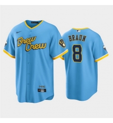 Men Milwaukee Brewers 8 Ryan Braun 2022 Powder Blue City Connect Cool Base Stitched Jersey Men Milwaukee Brewers 8 Ryan Braun 2022 Powder Blue City Connect Cool Base Stitched Jersey