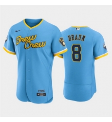 Men Milwaukee Brewers 8 Ryan Braun Powder Blue 2022 City Connect Flex Base Stitched MLB Jersey Men Milwaukee Brewers 8 Ryan Braun Powder Blue 2022 City Connect Flex Base Stitched MLB Jersey