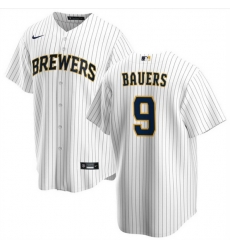Men Milwaukee Brewers 9 Jake Bauers White Cool Base Stitched Jersey Men Milwaukee Brewers 9 Jake Bauers White Cool Base Stitched Jersey