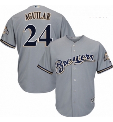 Mens Majestic Milwaukee Brewers 24 Jesus Aguilar Replica Grey Road Cool Base MLB Jersey Mens Majestic Milwaukee Brewers 24 Jesus Aguilar Replica Grey Road Cool Base MLB Jersey