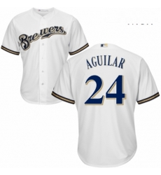 Mens Majestic Milwaukee Brewers 24 Jesus Aguilar Replica White Alternate Cool Base MLB Jersey Mens Majestic Milwaukee Brewers 24 Jesus Aguilar Replica White Alternate Cool Base MLB Jersey