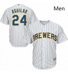 Mens Majestic Milwaukee Brewers 24 Jesus Aguilar Replica White Home Cool Base MLB Jersey Mens Majestic Milwaukee Brewers 24 Jesus Aguilar Replica White Home Cool Base MLB Jersey