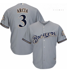 Mens Majestic Milwaukee Brewers 3 Orlando Arcia Replica Grey Road Cool Base MLB Jersey Mens Majestic Milwaukee Brewers 3 Orlando Arcia Replica Grey Road Cool Base MLB Jersey