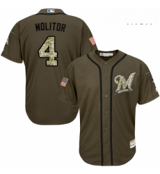 Mens Majestic Milwaukee Brewers 4 Paul Molitor Authentic Green Salute to Service MLB Jersey Mens Majestic Milwaukee Brewers 4 Paul Molitor Authentic Green Salute to Service MLB Jersey