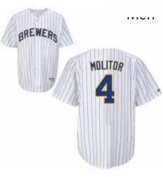 Mens Majestic Milwaukee Brewers 4 Paul Molitor Replica White blue strip MLB Jersey Mens Majestic Milwaukee Brewers 4 Paul Molitor Replica White blue strip MLB Jersey