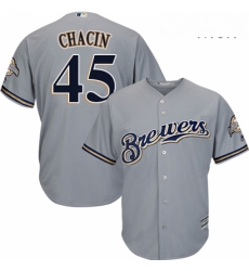 Mens Majestic Milwaukee Brewers 45 Jhoulys Chacin Replica Grey Road Cool Base MLB Jersey Mens Majestic Milwaukee Brewers 45 Jhoulys Chacin Replica Grey Road Cool Base MLB Jersey