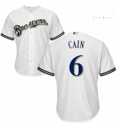 Mens Majestic Milwaukee Brewers 6 Lorenzo Cain Replica White Alternate Cool Base MLB Jersey Mens Majestic Milwaukee Brewers 6 Lorenzo Cain Replica White Alternate Cool Base MLB Jersey