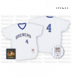 Mens Mitchell and Ness Milwaukee Brewers 4 Paul Molitor Authentic WhiteBlue Strip Throwback MLB Jersey Mens Mitchell and Ness Milwaukee Brewers 4 Paul Molitor Authentic WhiteBlue Strip Throwback MLB Jersey