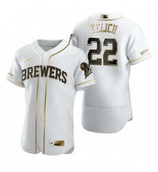 Milwaukee Brewers 22 Christian Yelich White Nike Mens Authentic Golden Edition MLB Jersey Milwaukee Brewers 22 Christian Yelich White Nike Mens Authentic Golden Edition MLB Jersey