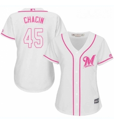 Womens Majestic Milwaukee Brewers 45 Jhoulys Chacin Authentic White Fashion Cool Base MLB Jersey Womens Majestic Milwaukee Brewers 45 Jhoulys Chacin Authentic White Fashion Cool Base MLB Jersey