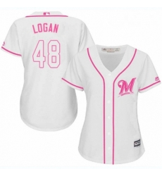Womens Majestic Milwaukee Brewers 48 Boone Logan Replica White Fashion Cool Base MLB Jersey Womens Majestic Milwaukee Brewers 48 Boone Logan Replica White Fashion Cool Base MLB Jersey