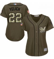 Womens Milwaukee Brewers 22 Christian Yelich Green Salute to Service Stitched MLB Jersey Womens Milwaukee Brewers 22 Christian Yelich Green Salute to Service Stitched MLB Jersey