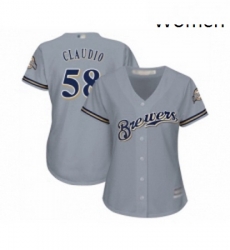Womens Milwaukee Brewers 58 Alex Claudio Replica Grey Road Cool Base Baseball Jersey Womens Milwaukee Brewers 58 Alex Claudio Replica Grey Road Cool Base Baseball Jersey