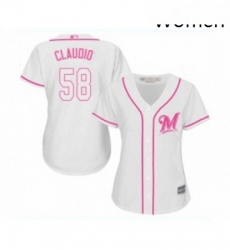 Womens Milwaukee Brewers 58 Alex Claudio Replica White Fashion Cool Base Baseball Jersey Womens Milwaukee Brewers 58 Alex Claudio Replica White Fashion Cool Base Baseball Jersey