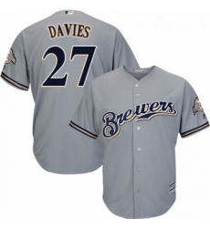 Youth Majestic Milwaukee Brewers 27 Zach Davies Authentic Grey Road Cool Base MLB Jersey Youth Majestic Milwaukee Brewers 27 Zach Davies Authentic Grey Road Cool Base MLB Jersey