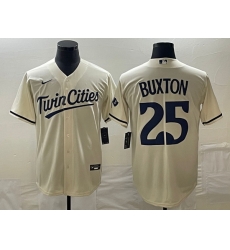 Men's Minnesota Twins #25 Byron Buxton 2023 Cream Cool Base Stitched Jersey Men's Minnesota Twins #25 Byron Buxton 2023 Cream Cool Base Stitched Jersey