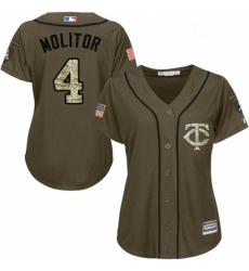 Womens Majestic Minnesota Twins 4 Paul Molitor Replica Green Salute to Service MLB Jersey Womens Majestic Minnesota Twins 4 Paul Molitor Replica Green Salute to Service MLB Jersey