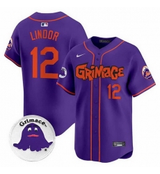 Men New York Mets 12 Francisco Lindor Purple Grimace V2 Vapor Limited Stitched Baseball Jersey Men New York Mets 12 Francisco Lindor Purple Grimace V2 Vapor Limited Stitched Baseball Jersey