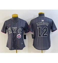 Women New York Mets 12 Francisco Lindor Graphite 2024 City Connect Limited Stitched Baseball Jersey 2 2 Women New York Mets 12 Francisco Lindor Graphite 2024 City Connect Limited Stitched Baseball Jersey 2 2