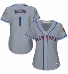 Womens Majestic New York Mets 1 Mookie Wilson Replica Grey Road Cool Base MLB Jersey Womens Majestic New York Mets 1 Mookie Wilson Replica Grey Road Cool Base MLB Jersey