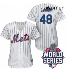 Womens Majestic New York Mets 48 Jacob deGrom Replica WhiteBlue Strip 2015 World Series MLB Jersey Womens Majestic New York Mets 48 Jacob deGrom Replica WhiteBlue Strip 2015 World Series MLB Jersey