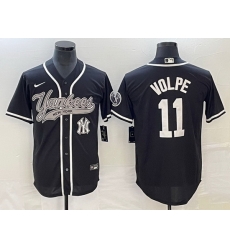 Men New York Yankees 11 Anthony Volpe Black With Patch Cool Base Stitched Baseball Jersey Men New York Yankees 11 Anthony Volpe Black With Patch Cool Base Stitched Baseball Jersey