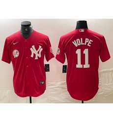 Men New York Yankees 11 Anthony Volpe Red Cool Base Stitched Baseball Jersey 1 Men New York Yankees 11 Anthony Volpe Red Cool Base Stitched Baseball Jersey 1