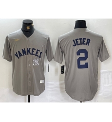 Men New York Yankees 2 Derek Jeter Grey Cool Base Stitched Baseball Jersey 1 Men New York Yankees 2 Derek Jeter Grey Cool Base Stitched Baseball Jersey 1