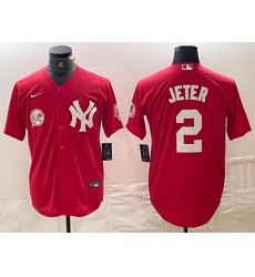 Men New York Yankees 2 Derek Jeter Red Cool Base Stitched Baseball Jersey 1 Men New York Yankees 2 Derek Jeter Red Cool Base Stitched Baseball Jersey 1