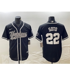 Men New York Yankees 22 Juan Soto Black Cool Base Stitched Baseball Jersey Men New York Yankees 22 Juan Soto Black Cool Base Stitched Baseball Jersey