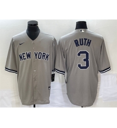 Men New York Yankees 3 Babe Ruth Gray Cool Base Stitched Baseball Jersey Men New York Yankees 3 Babe Ruth Gray Cool Base Stitched Baseball Jersey