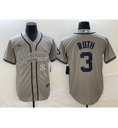 Men New York Yankees 3 Babe Ruth Gray With Patch Cool Base Stitched Baseball Jersey Men New York Yankees 3 Babe Ruth Gray With Patch Cool Base Stitched Baseball Jersey